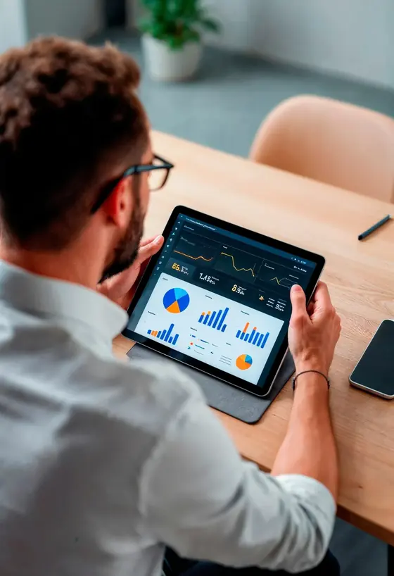 Profesional revisa el tablero del CRM Nexo en una tableta